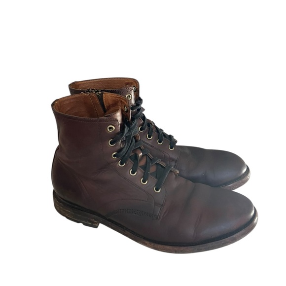 Frye Men's Bowery Lace-Up Side-Zip Boots - Size 9.5 - Brown Antiqued Leather - Picture 12 of 16